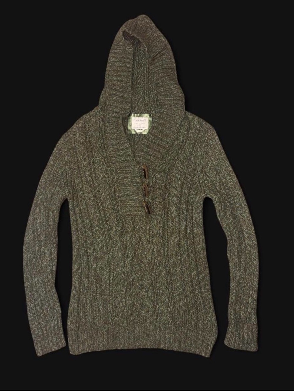Old Navy Olive Green Hooded Cable-Knit Sweater